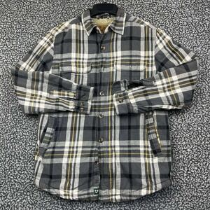 Outdoor Life Mens Gray Plaid Sherpa Lined Flannel Shirt Jacket Size Small